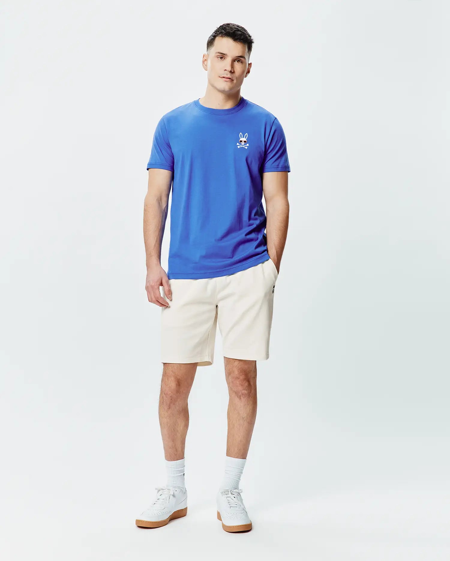 Psycho Bunny Men's Tees Sunny Chest Graphic Tee MT0200278 T-shirt blu ricamata