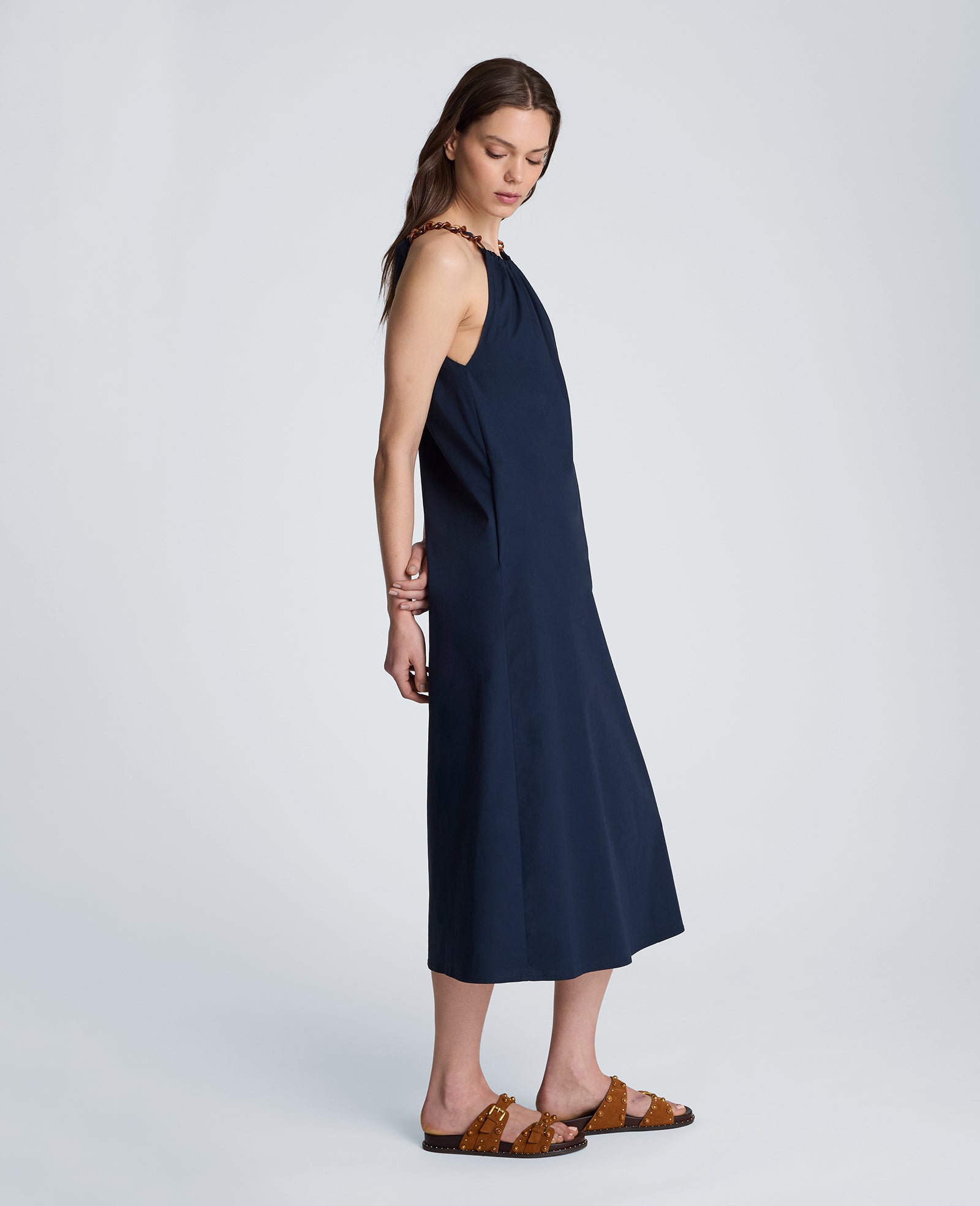 Kenneth Cole Reaction Clothing Tortoiseshell Tie Halter Midi Dress abito midi blu navy