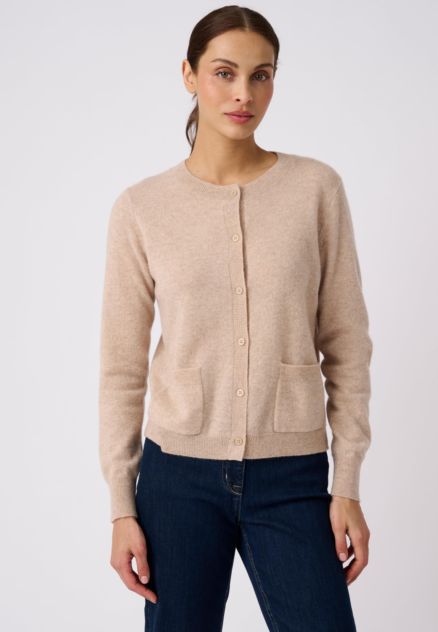 Damart Prêt-à-porter cardigan donna in cashmere marrone beige mélange