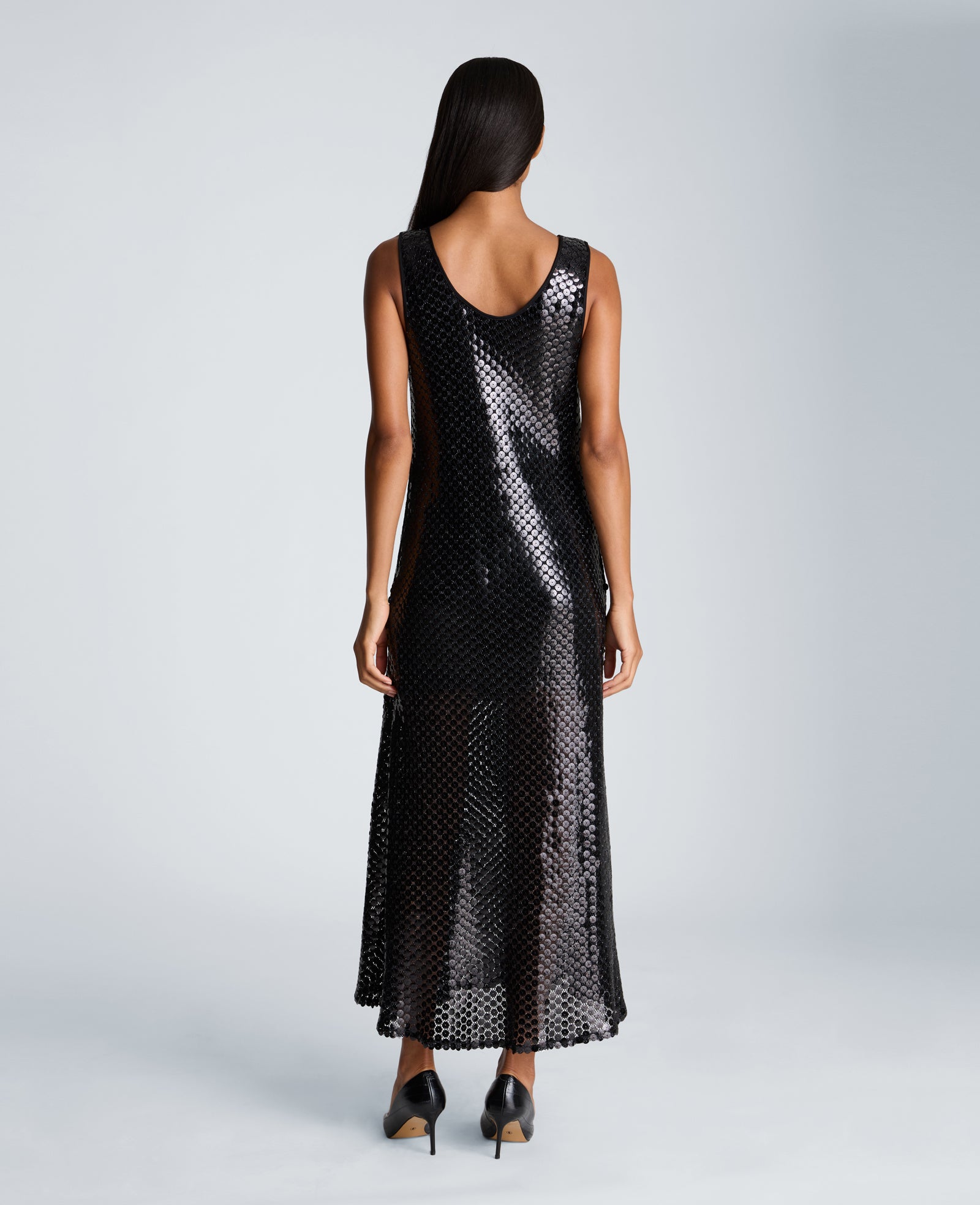 Kenneth Cole Reaction Clothing Tank Midi Slip Dress abito midi nero in mesh con paillettes