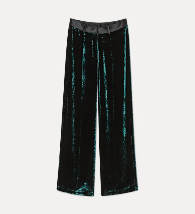 Forte pantaloni moiré velvet tuxedo trousers verdi in velluto