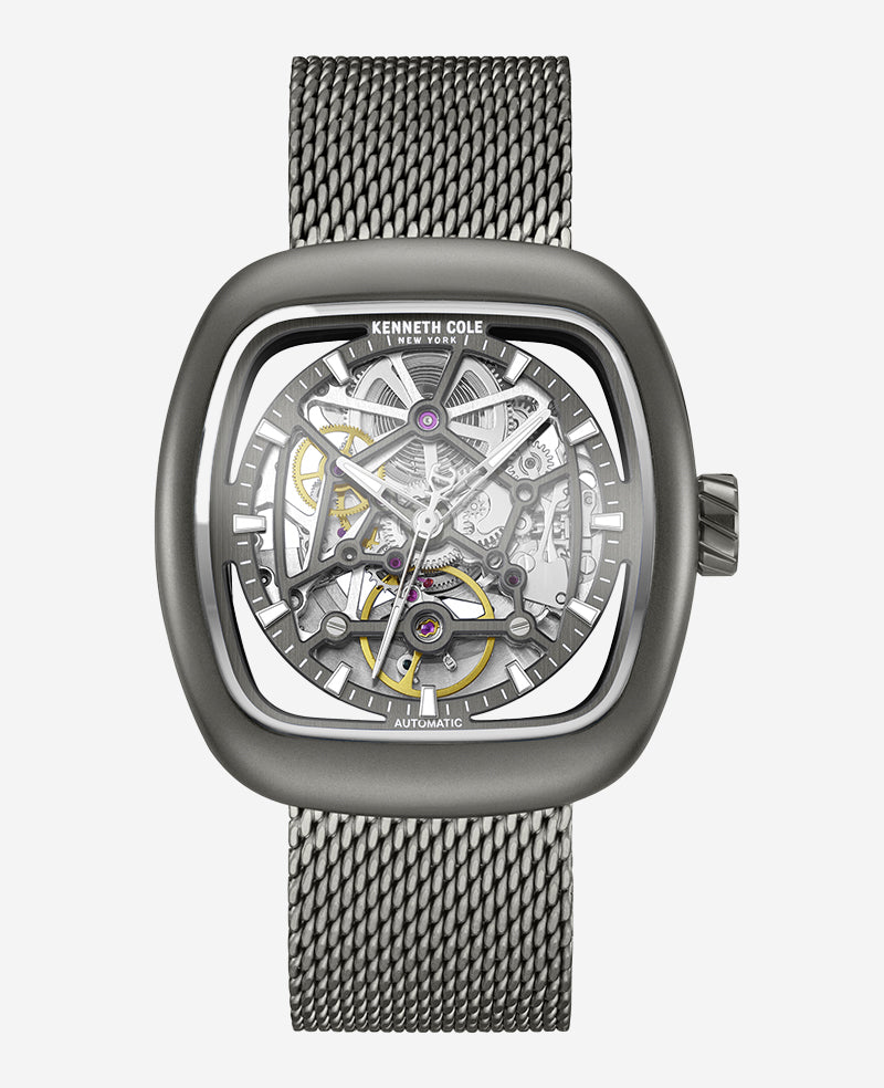 Kenneth Cole Reaction Watches Skeleton Automatic Bracelet Watch with 3-Strap Set orologio gunmetal