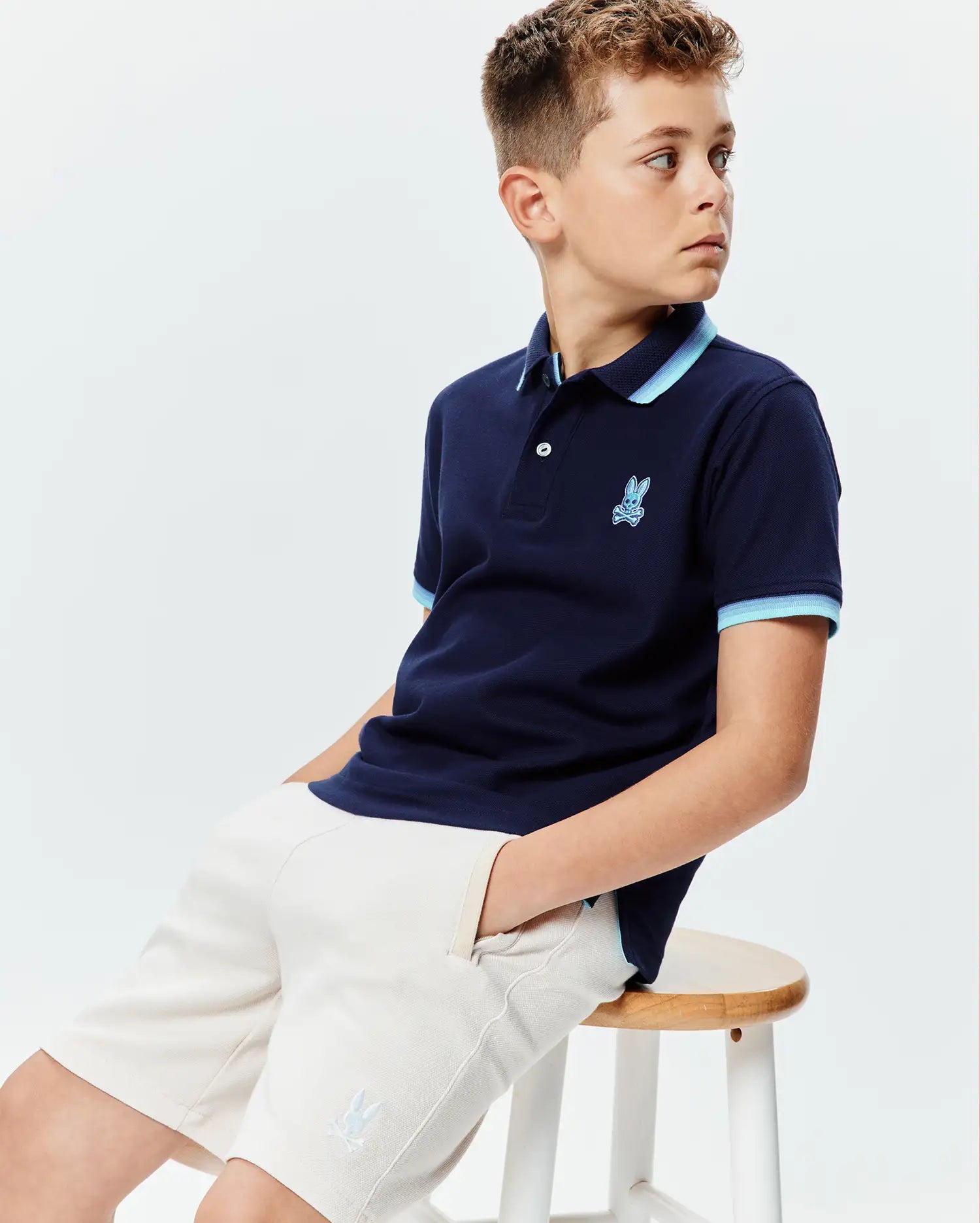 Psycho Bunny Kids Polo Shirts Holden Pique Polo KT0100100 polo blu in cotone Pima
