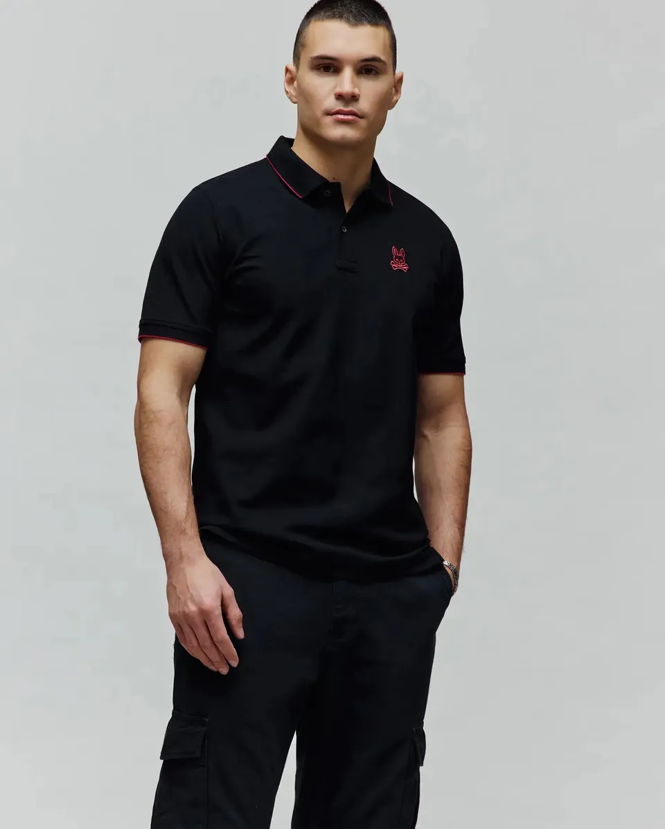 Psycho Bunny Men's Polos Men's Cyra Pique Polo polo nera in cotone Pima