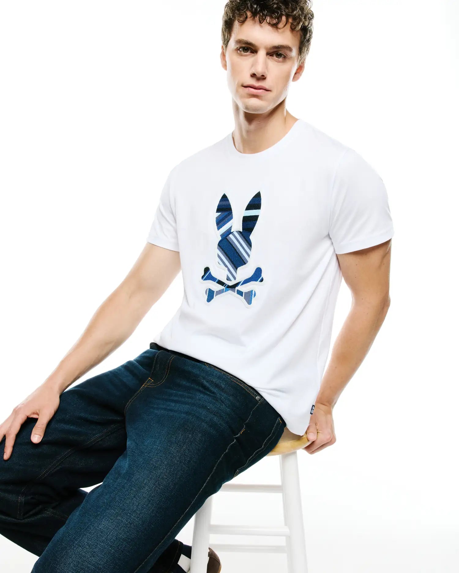 Psycho Bunny Men's Tees Drew Graphic Tee T-shirt bianca in cotone Pima