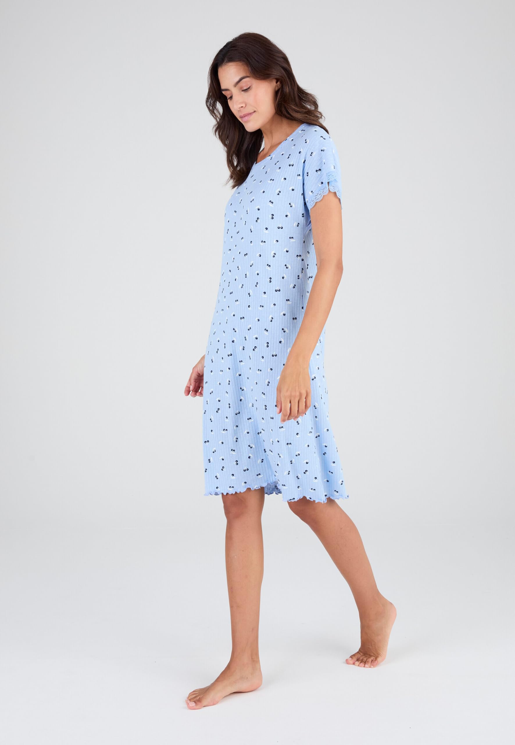 Damart Homewear Camicia da Notte in Maglia a Punta Donna pizzo estiva