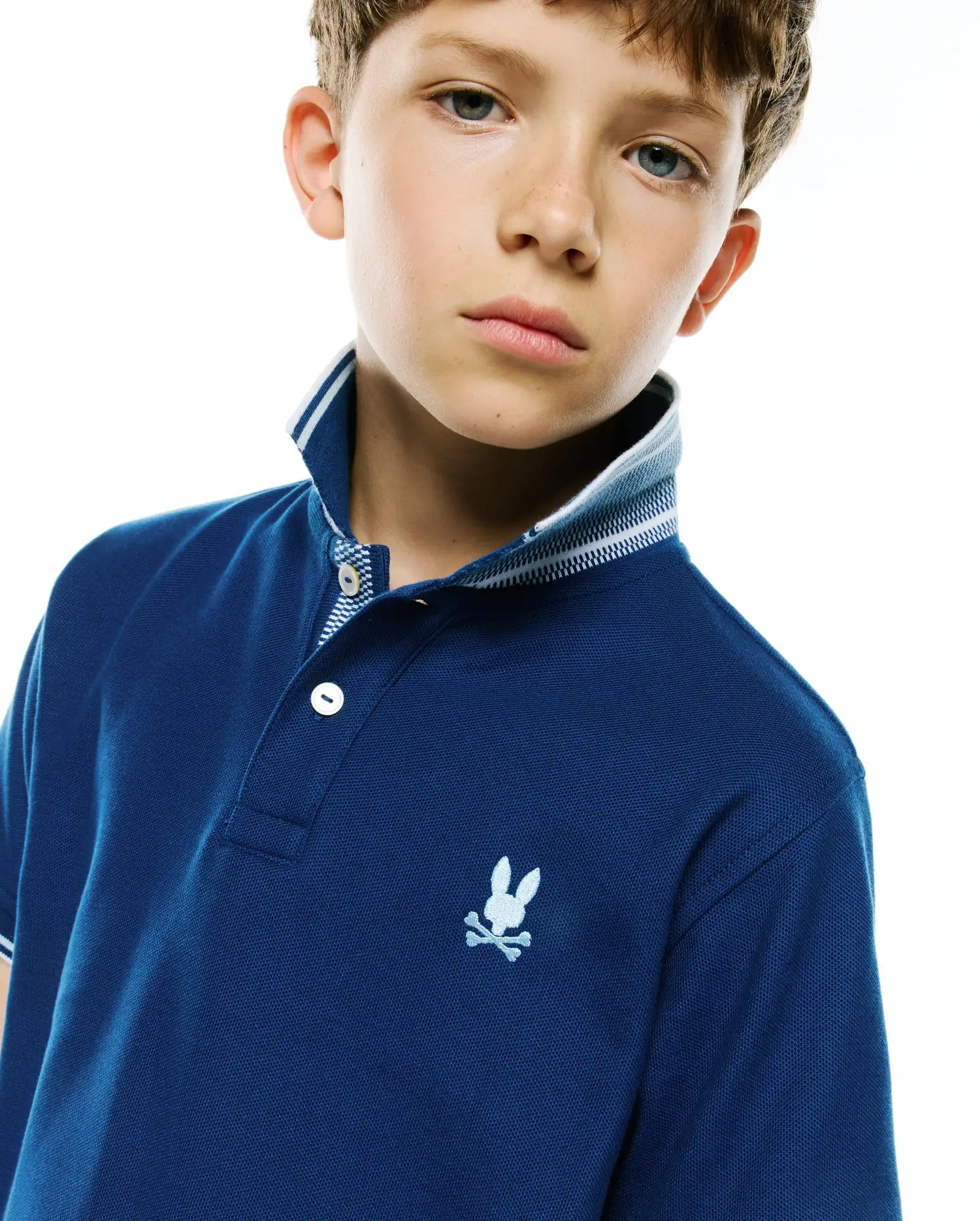Psycho Bunny Kids Polo Shirts Stan Pique Polo polo blu navy in cotone Pima