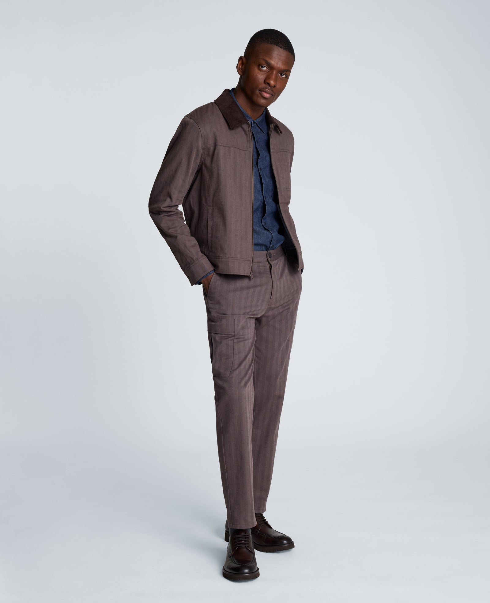 Kenneth Cole Reaction Clothing Zip Front Trucker With Contrast Collar giacca marrone