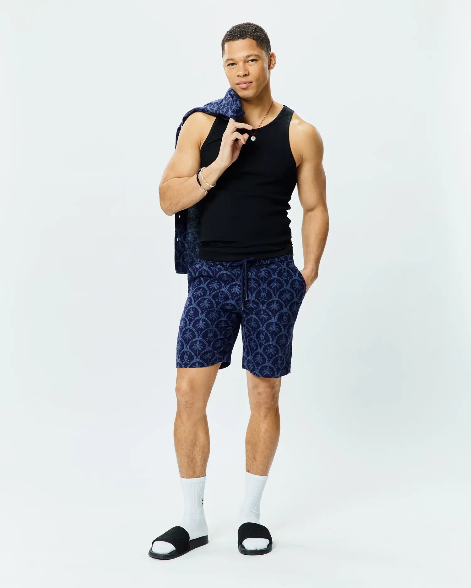 Psycho Bunny Men's Shorts Brad Linen Short 8 1/2" pantaloncini blu