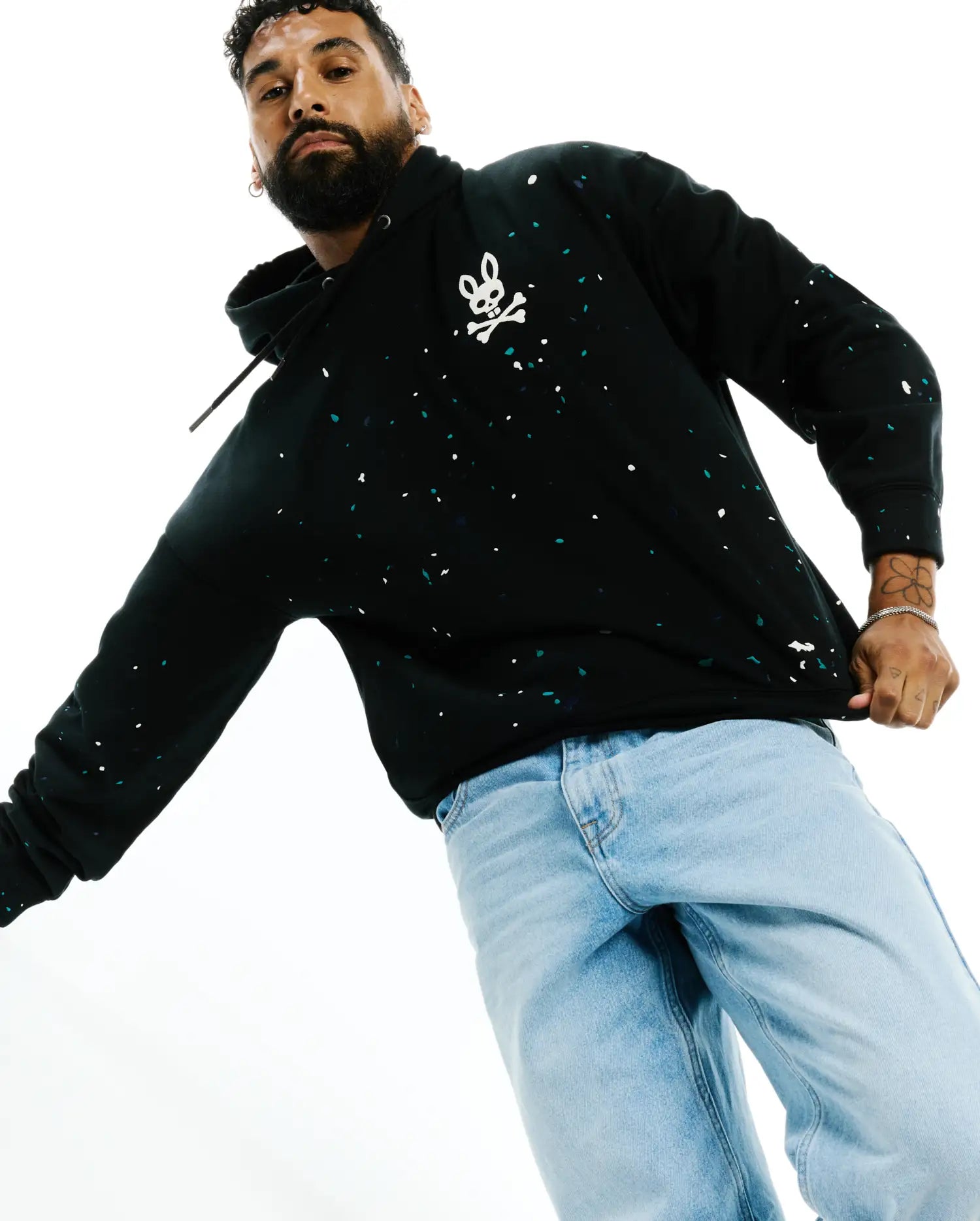 Psycho Bunny Men's Sweatshirts & Hoodies Malcolm Splatter Hoodie felpa nera ricamata