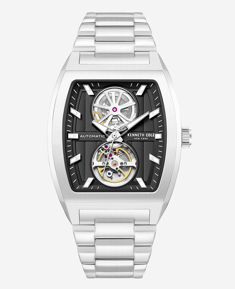 Kenneth Cole Reaction Skeleton Automatic Black Dial Stainless Steel Bracelet Watch orologio nero