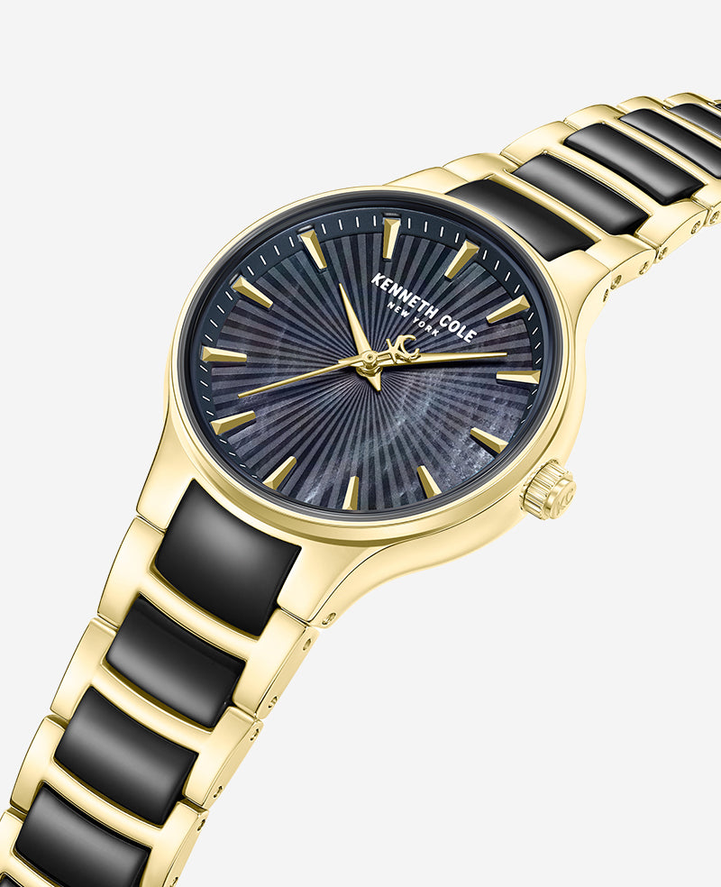Kenneth Cole Reaction Watches Classic Two Tone Bracelet Watch orologio nero oro