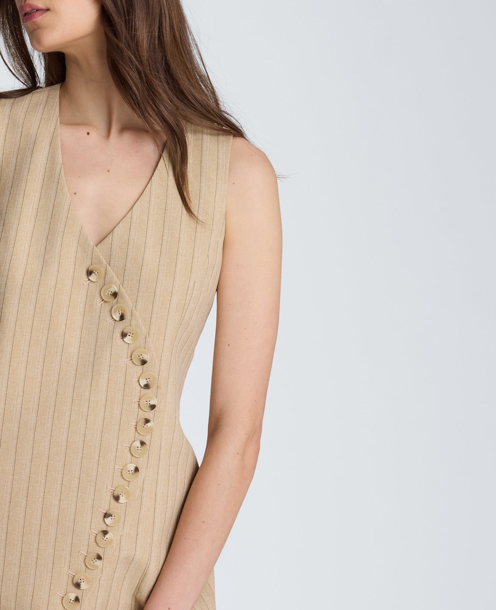 Kenneth Cole Reaction Clothing Curved Mini Stripe Suit Dress abito Biscotti