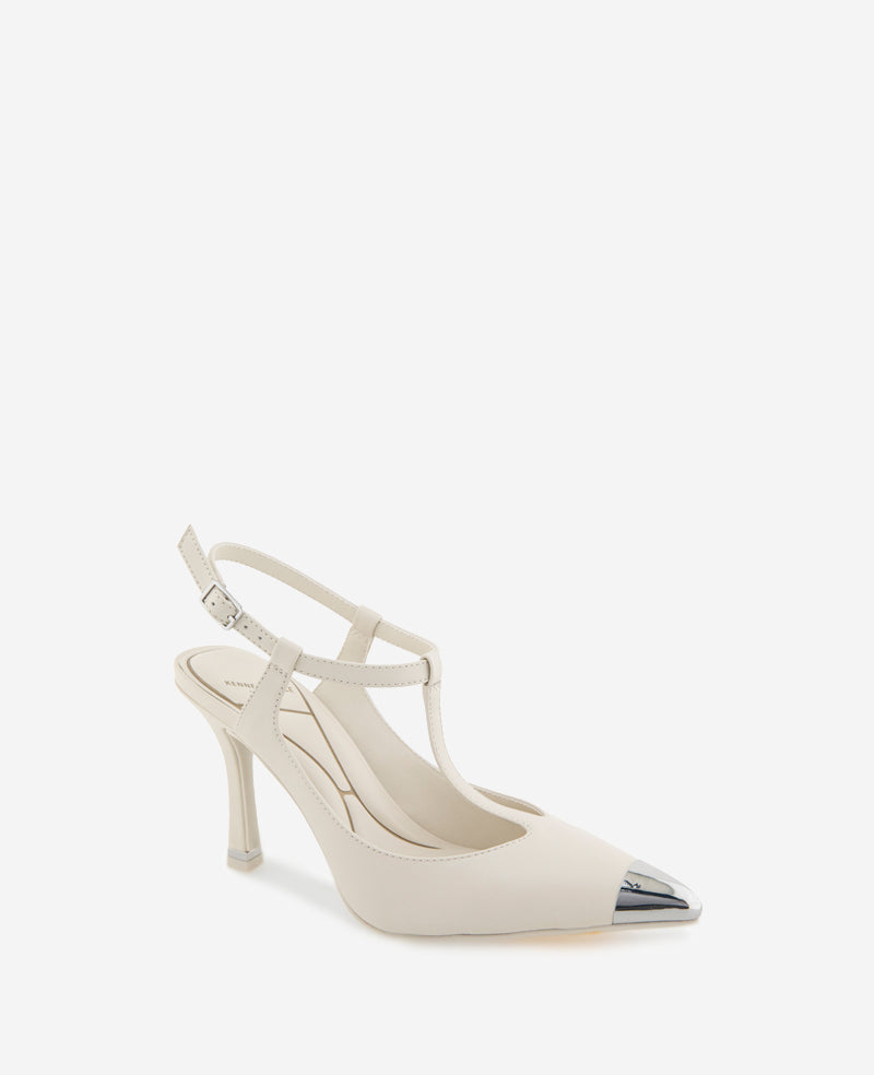 Kenneth Cole Reaction Shoes Romi T-Strap Leather Slingback Heel décolleté avorio