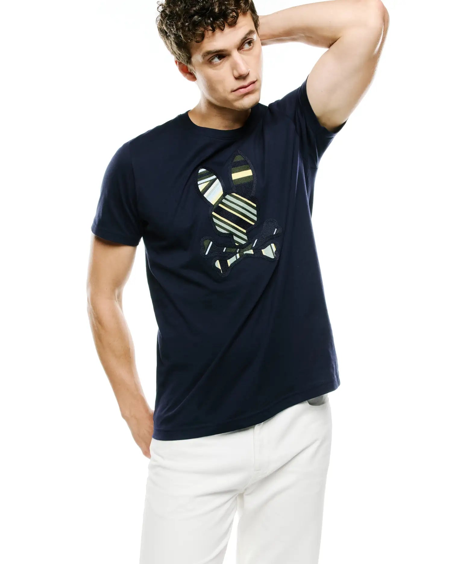 Psycho Bunny Men's Tees Drew Graphic Tee maglietta blu cotone Pima