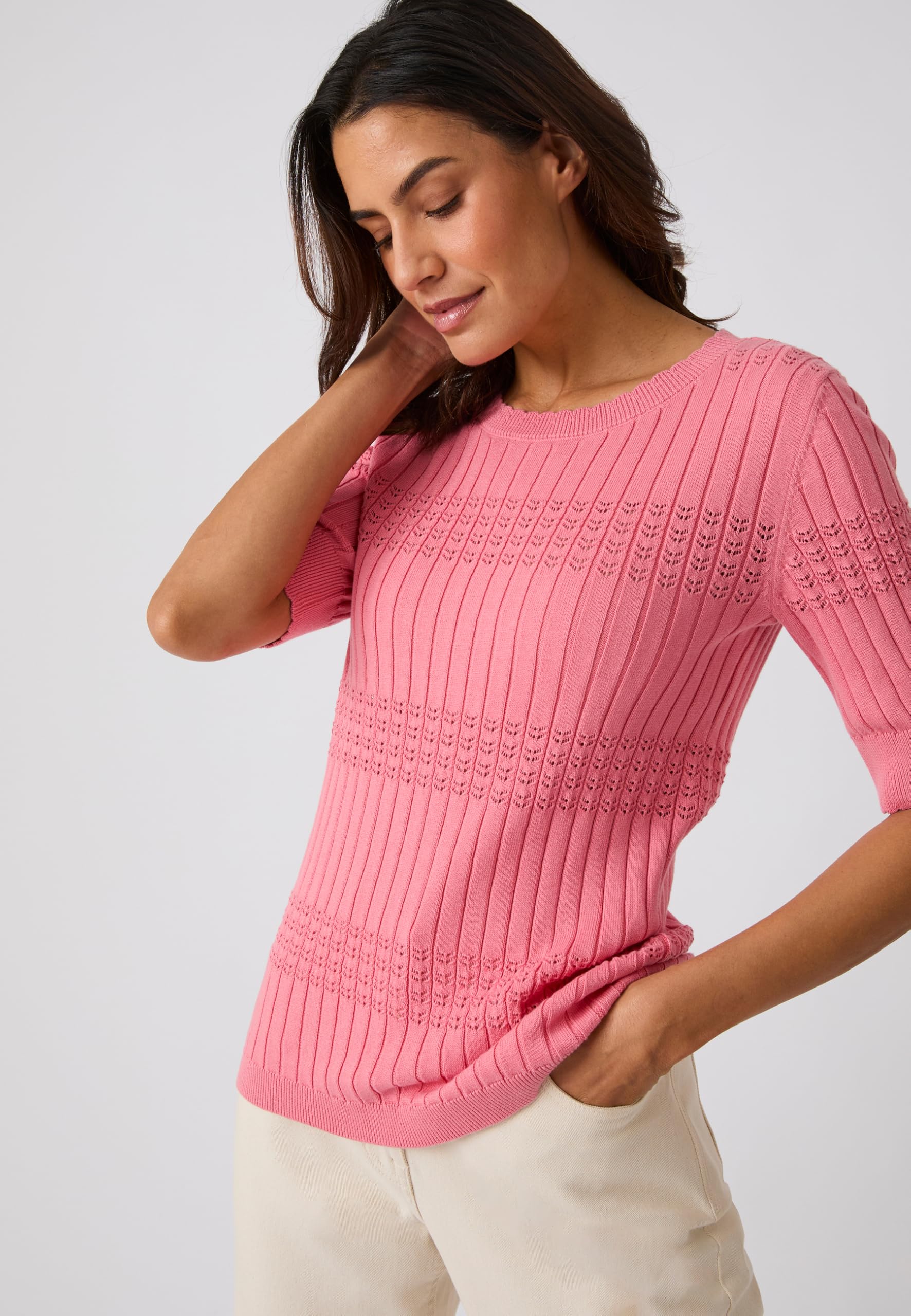Damart Prêt-à-porter Maglione donna rosa 38-40 in cotone biologico