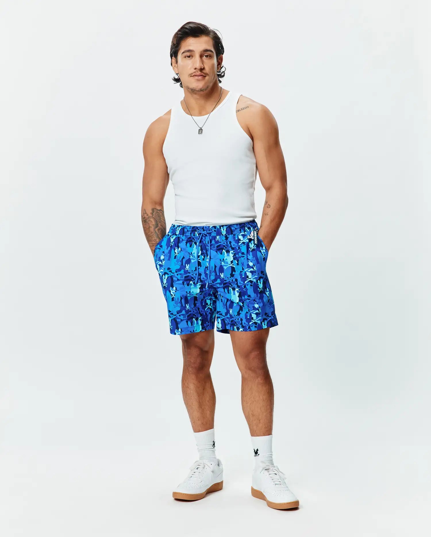 Psycho Bunny Men's Swimwear Tanner Swim Trunk 6" MB1000072 costume blu multicolore