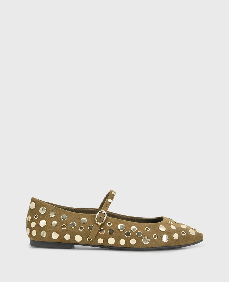 Kenneth Cole Reaction Shoes Jasper Suede Stud Ballet Flat ballerine Loden in microsuede