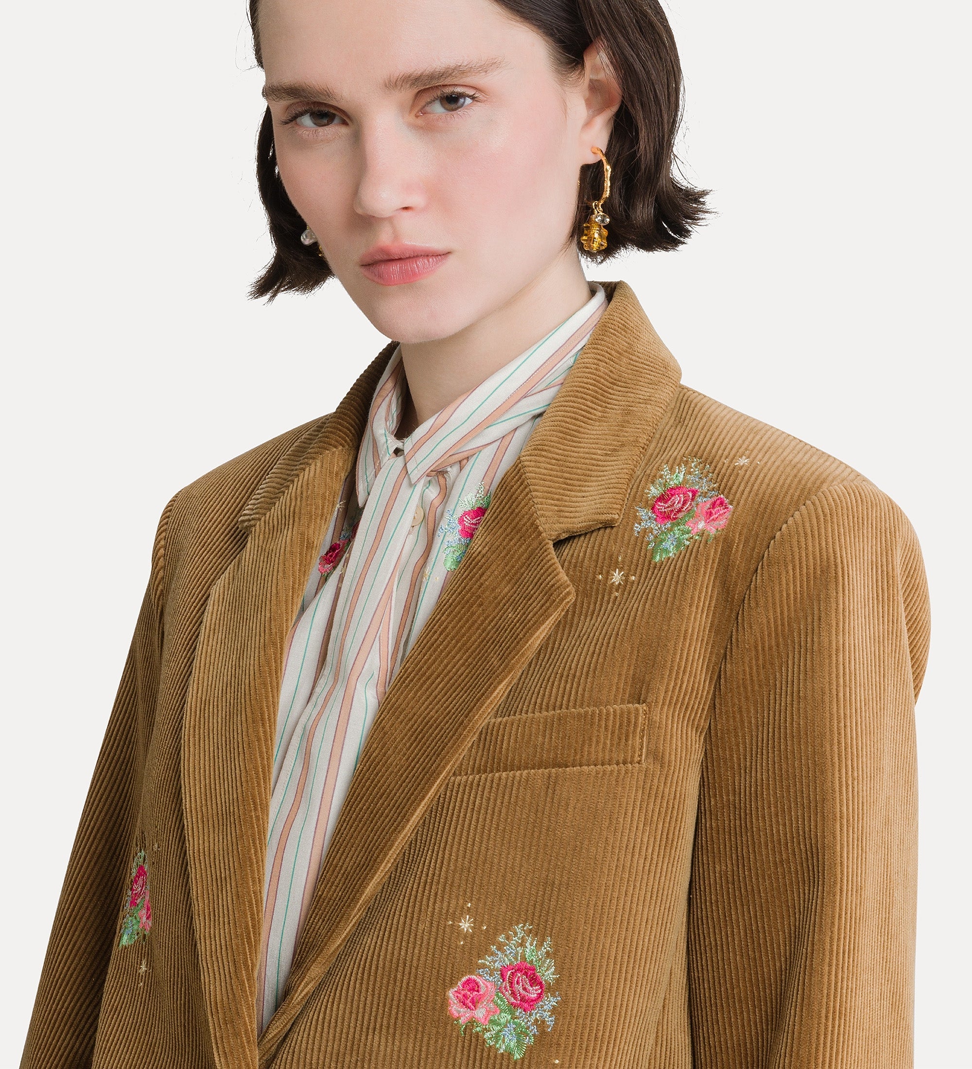 Forte giacche Bouquet Embroidery Jacket giacca marrone in velluto a coste