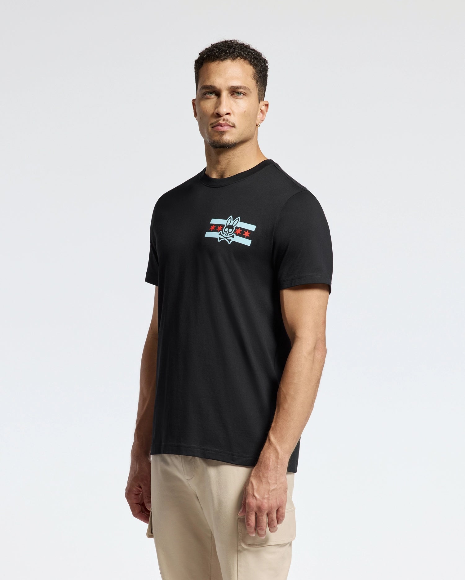 Psycho Bunny Men's Tees MENS CHICAGO TEE B6U551W1PC t-shirt nera in cotone Pima