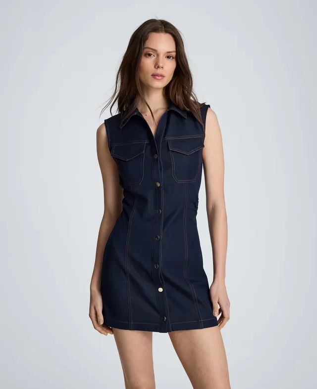 Kenneth Cole Reaction Clothing Two Pocket Mini Shirt Dress abito camicia indigo effetto denim