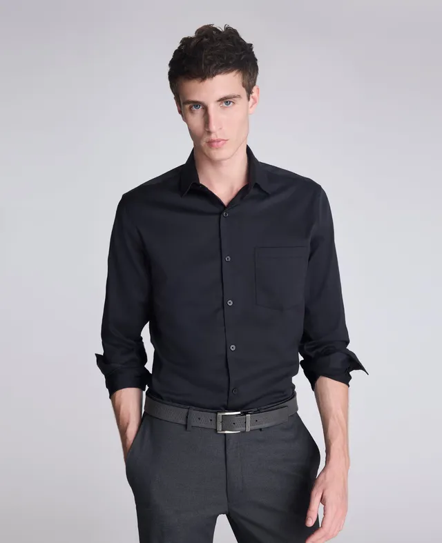 Kenneth Cole Reaction REACTION Slim-Fit Button-Down Dress Shirt camicia nera elasticizzata