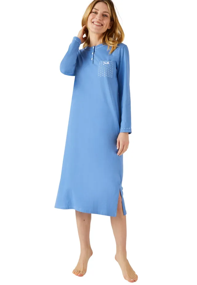 Damart Homewear camicia da notte donna jersey maniche lunghe blu