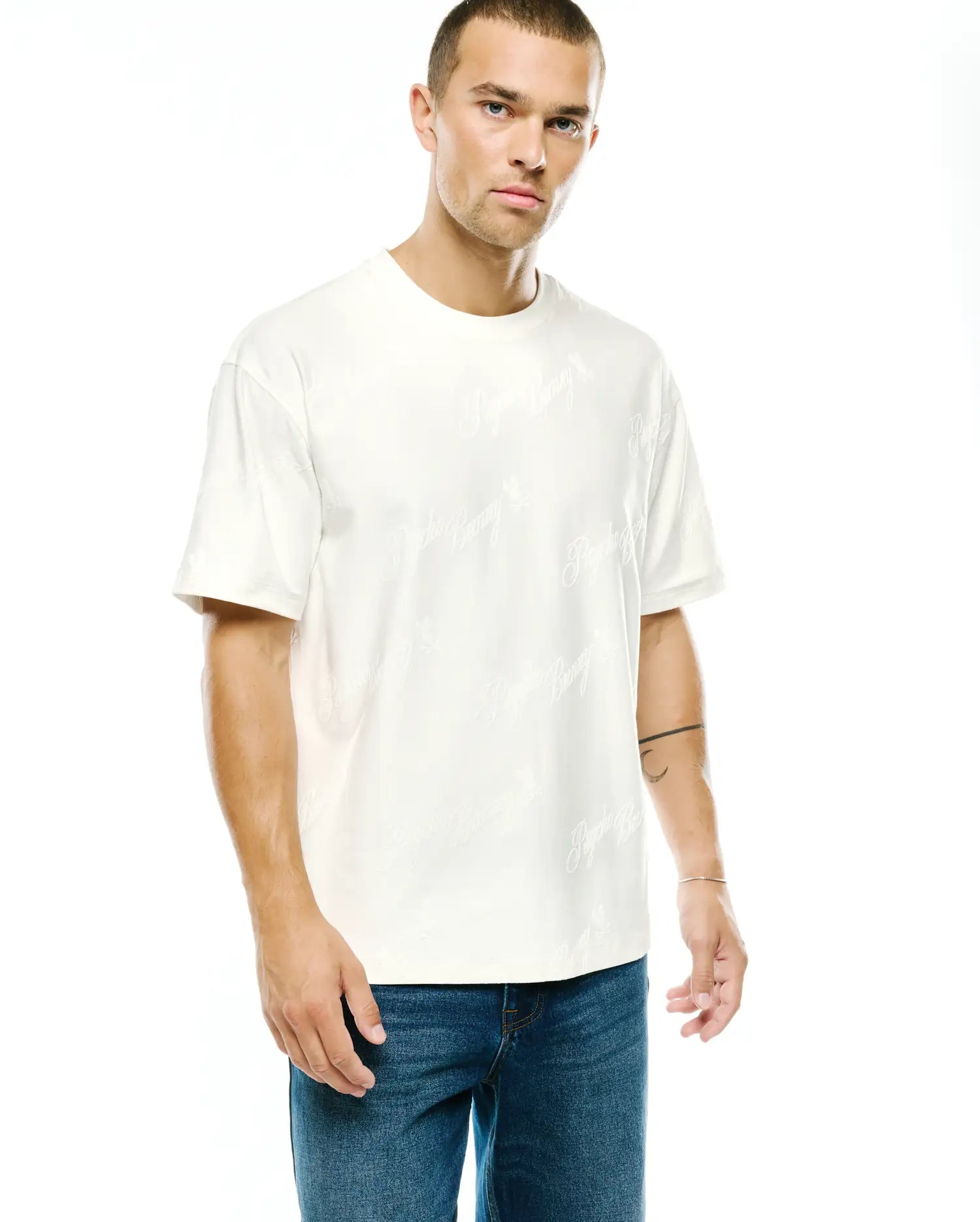 Psycho Bunny Men's Tees MENS LENNY RELAXED JACQUARD TEE MT0200441 t-shirt ecru