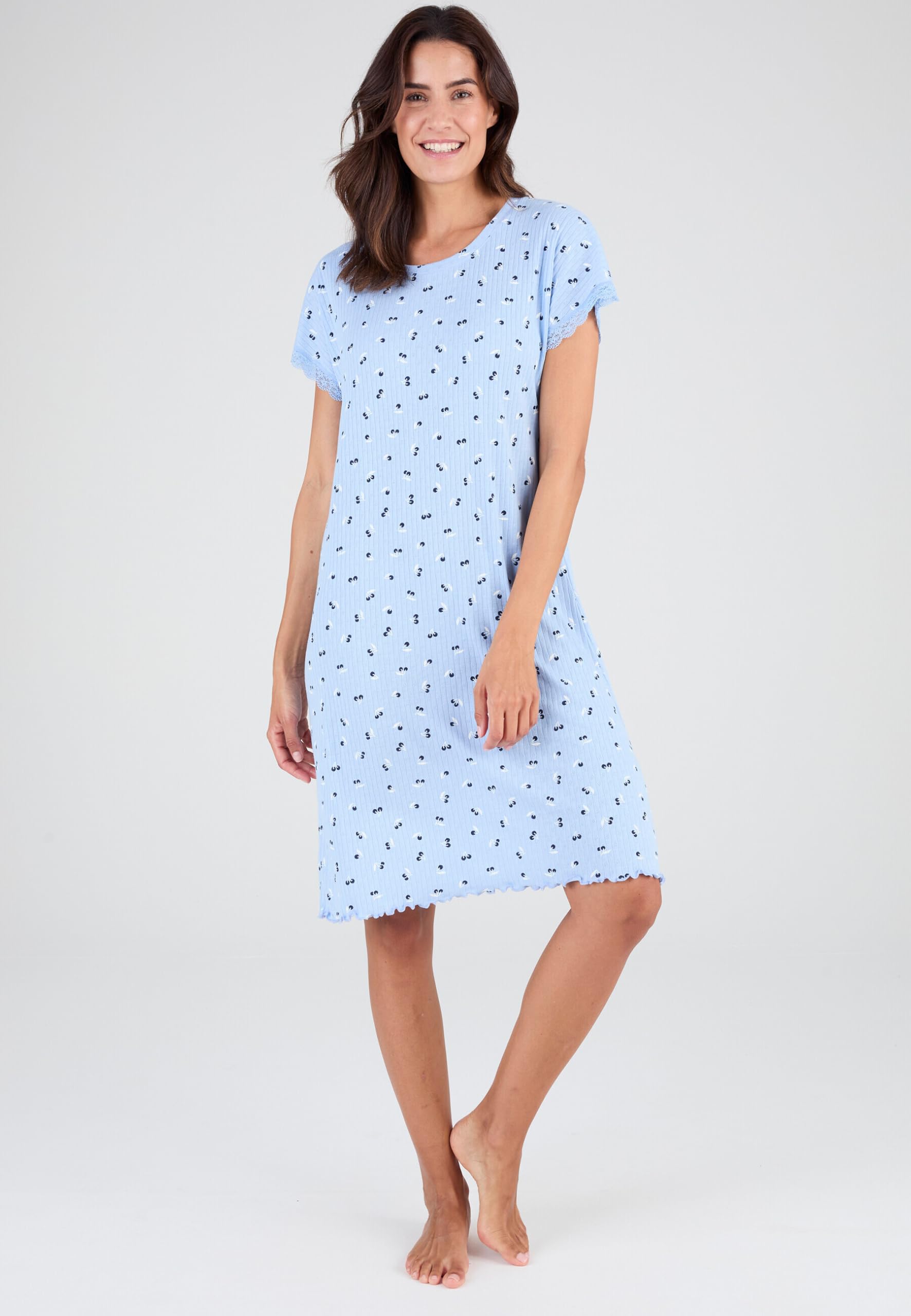 Damart Homewear Camicia da Notte in Maglia a Punta Donna pizzo estiva
