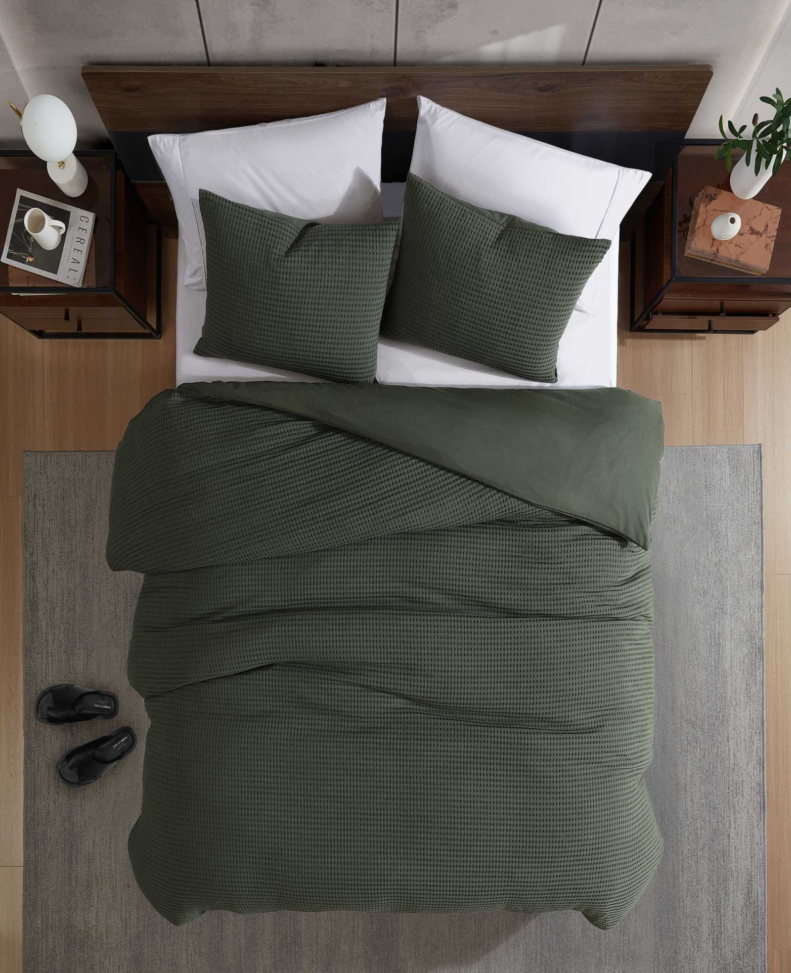 Kenneth Cole Reaction Home & Bedding Solid Waffle Duvet Set copripiumino verde Full/Queen