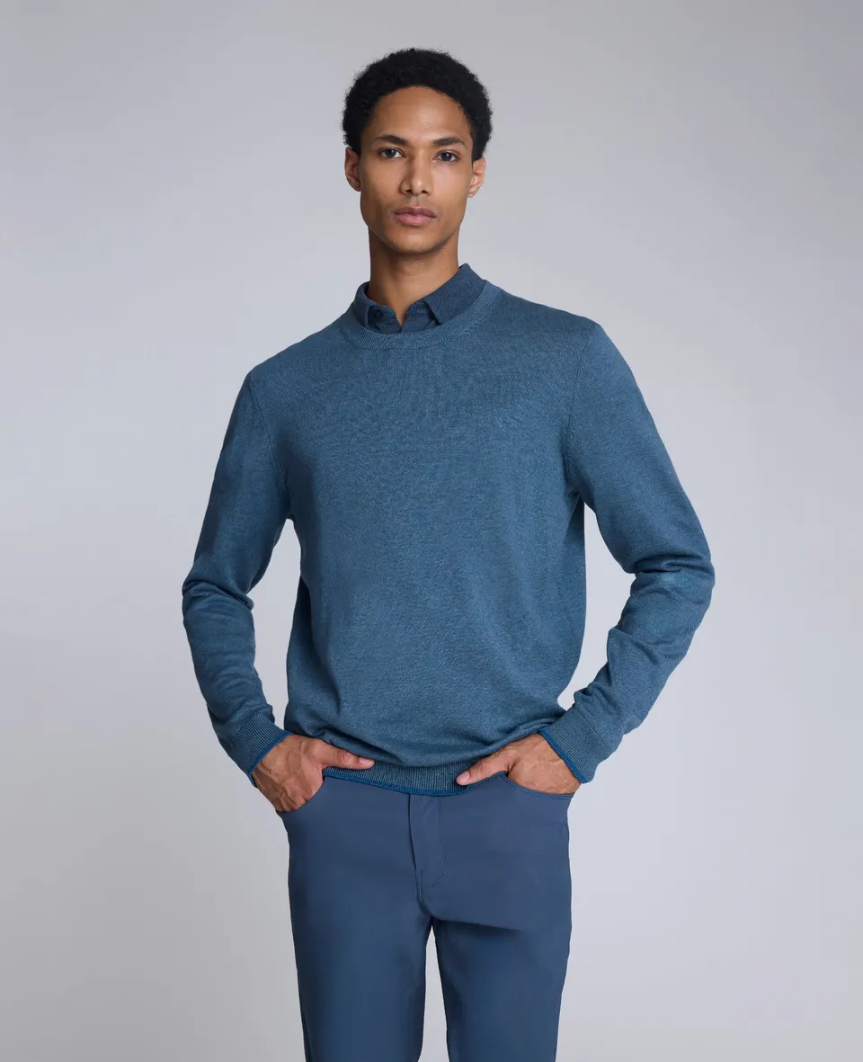 Kenneth Cole Reaction Clothing Crewneck Sweater with Tipping Details maglione blu slim fit