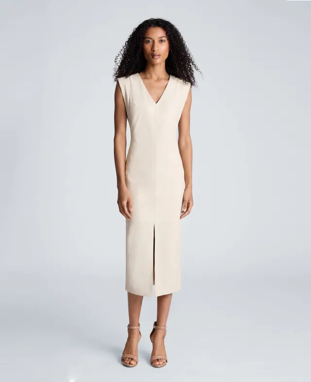 Kenneth Cole Reaction Clothing Vegan Leather Dress abito midi beige