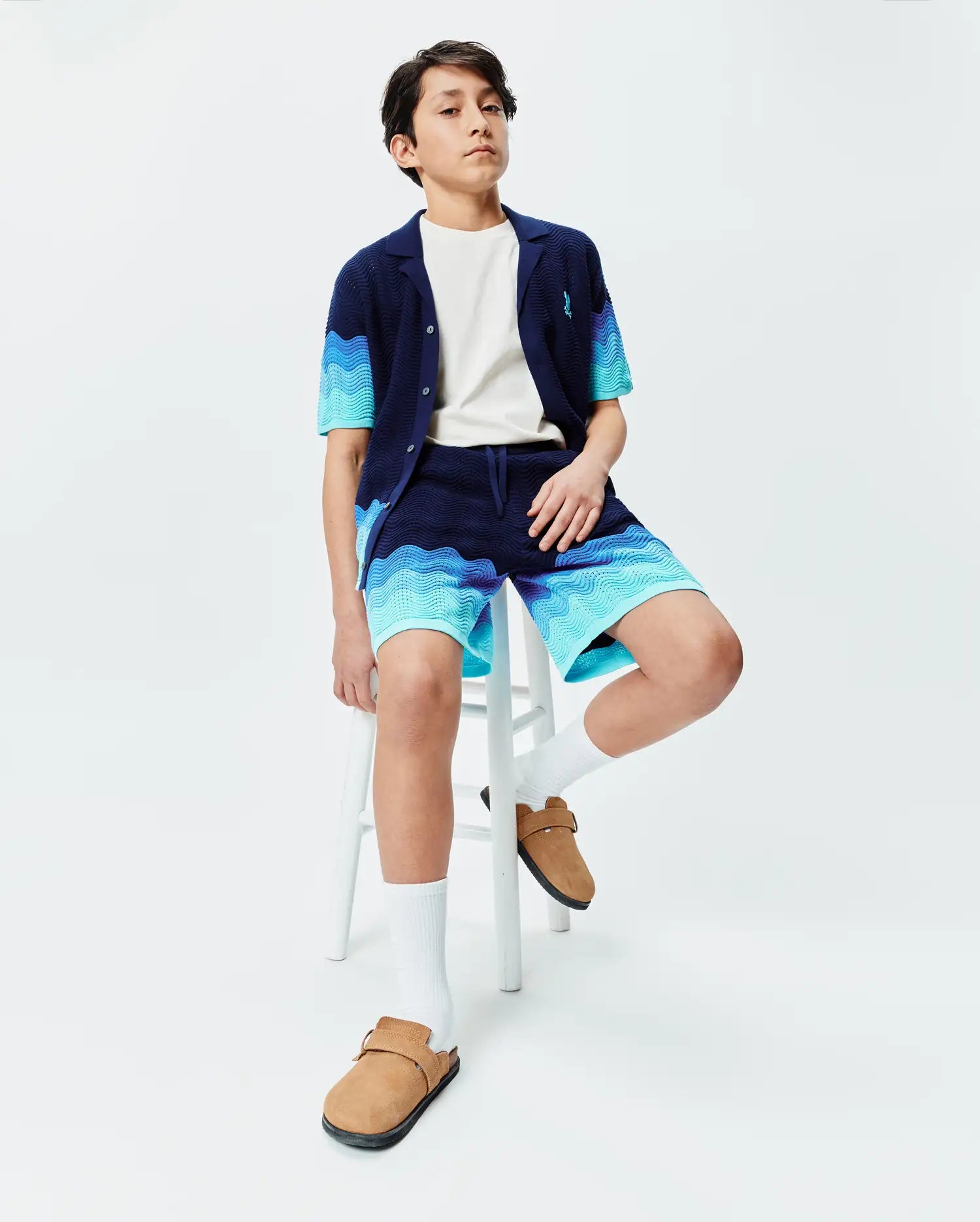 Psycho Bunny Kids Tees Kids Holden Oversized Knit Shirt camicia blu