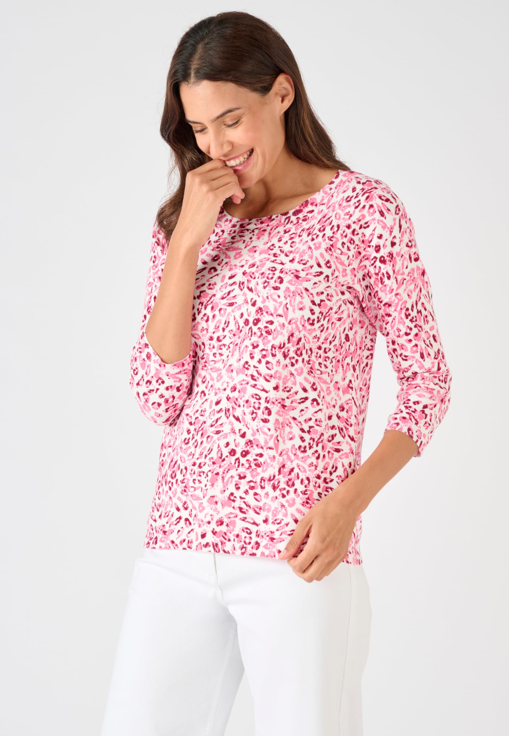 Damart Prêt-à-porter maglia sottile rosa tachista in cotone biologico