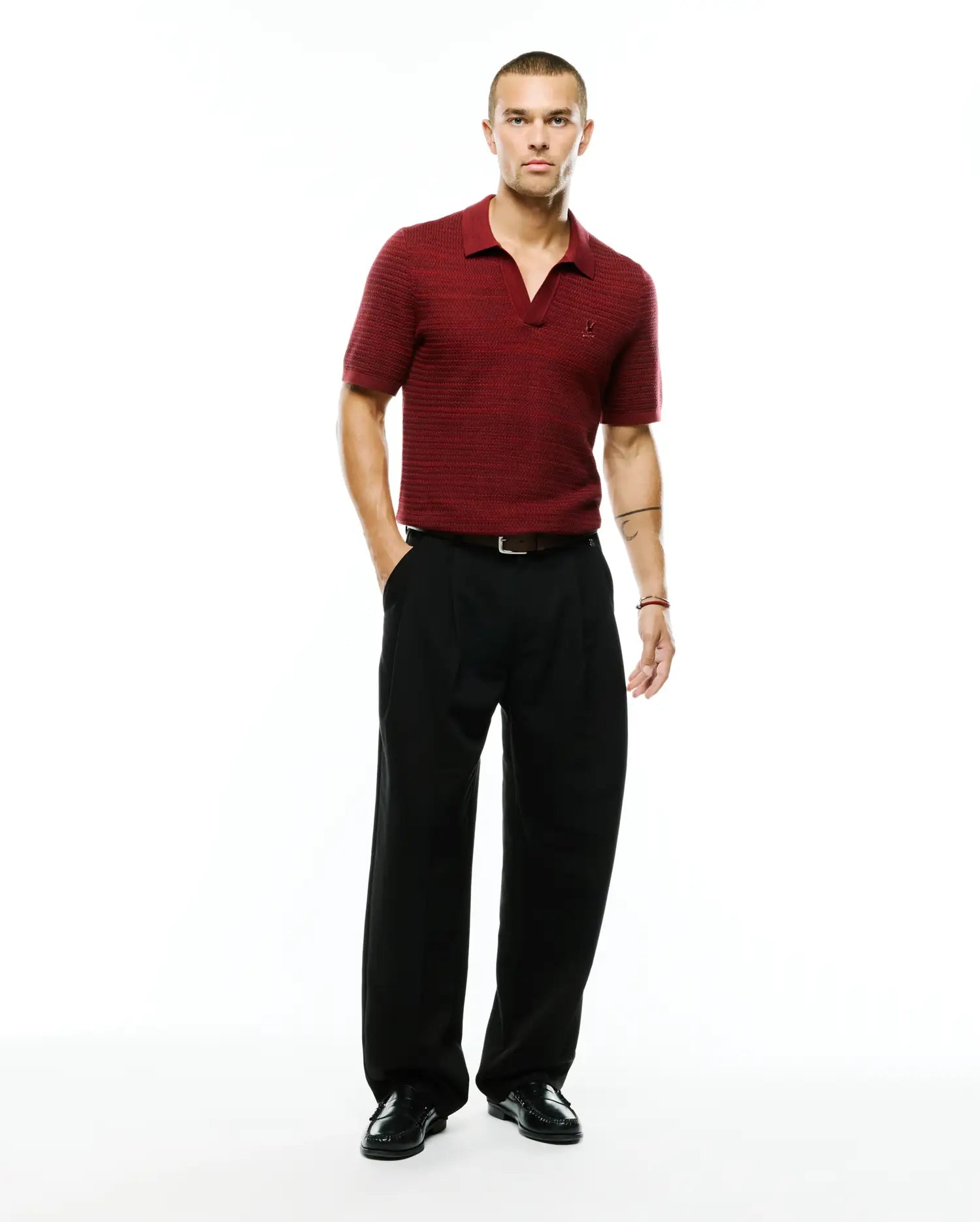 Psycho Bunny Men's Polos MEN'S DEVON BRAIDED KNIT POLO MT0100401 polo rosso in cotone
