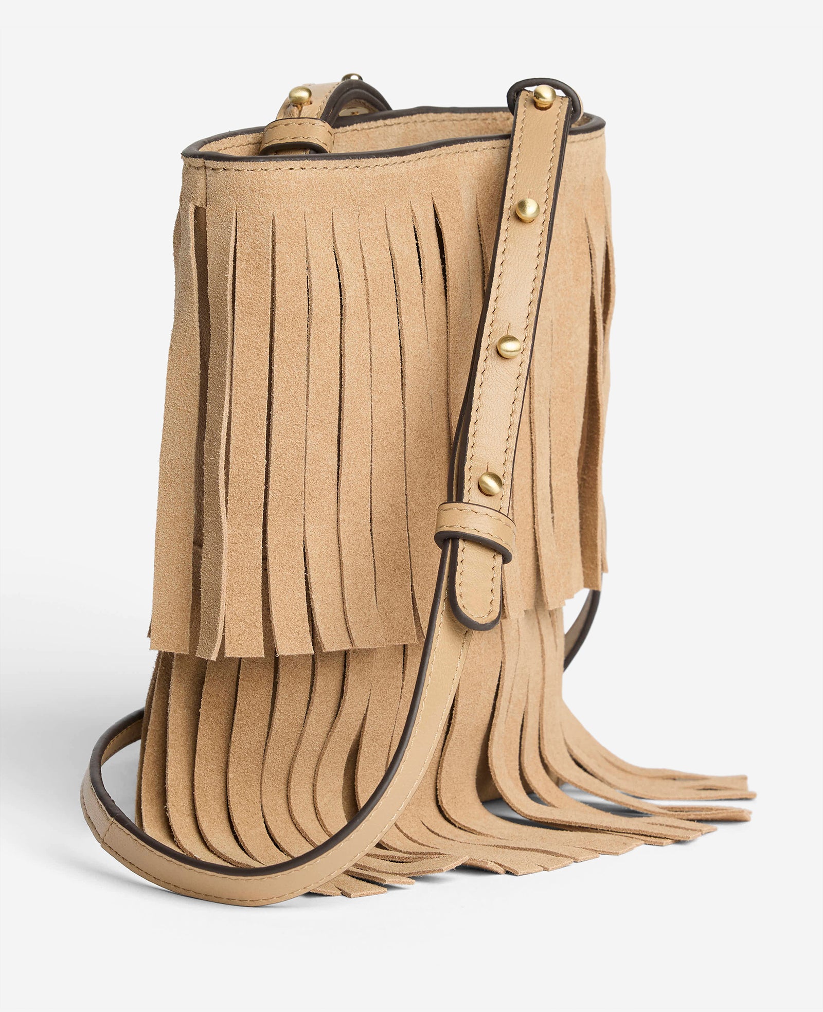 Kenneth Cole Reaction Bags Fringe Crossbody Pouch Bag borsa tracolla beige in suede