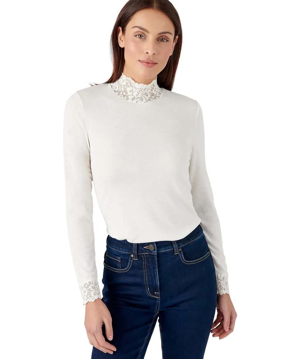 Damart Thermolactyl T-shirt a maniche lunghe a costine donna bianca M