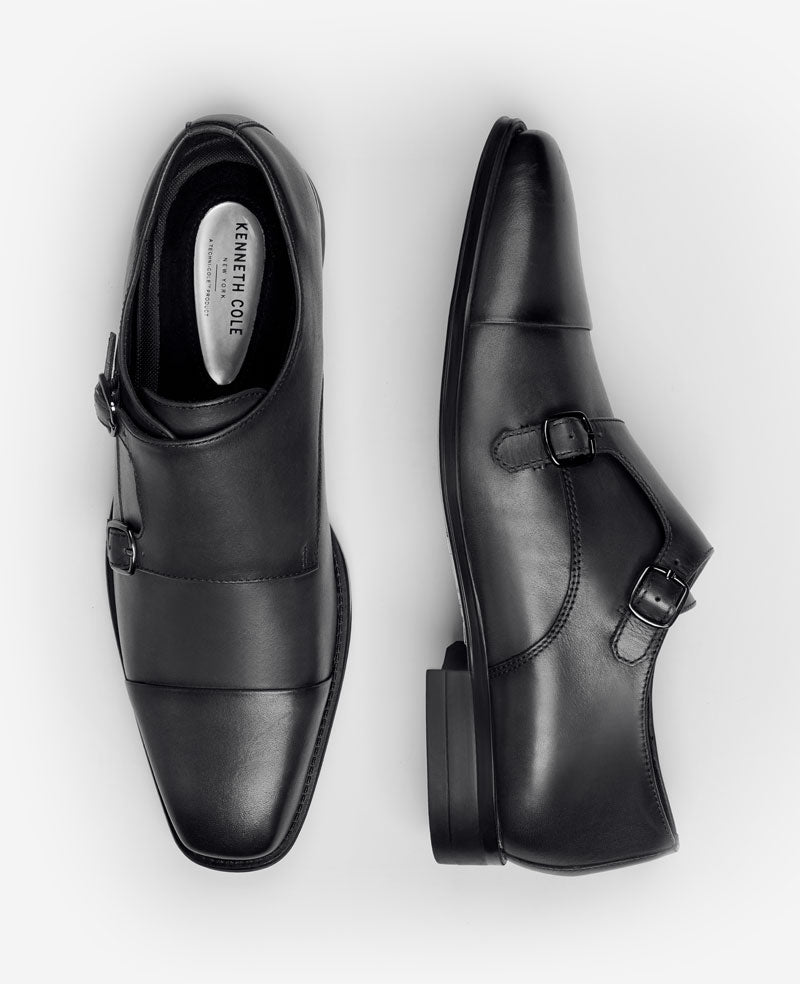 Kenneth Cole Reaction Shoes Charles Double Monk Strap Cap Toe Oxford in pelle antracite