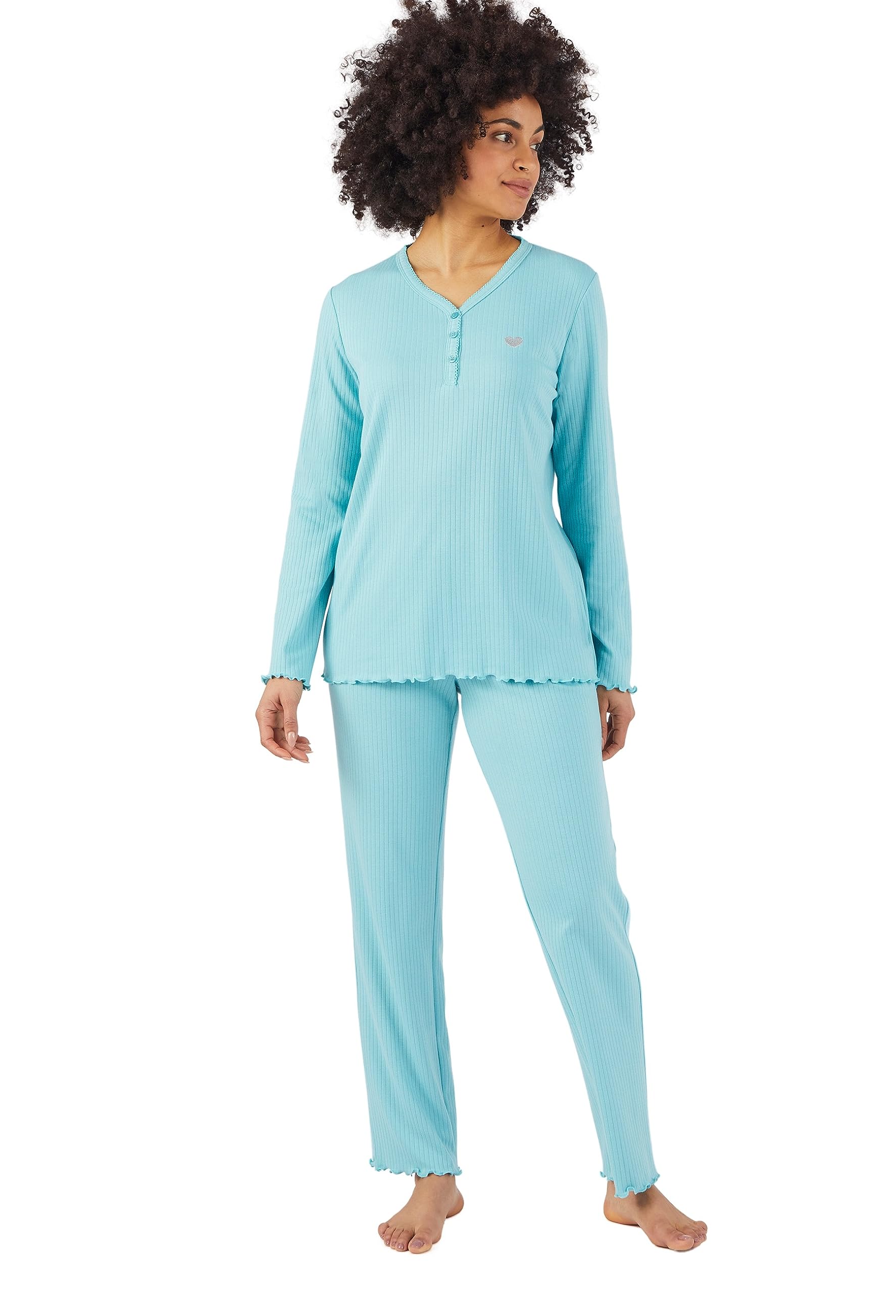 Damart Homewear pigiama da donna blu XS in maglia interlock a costine