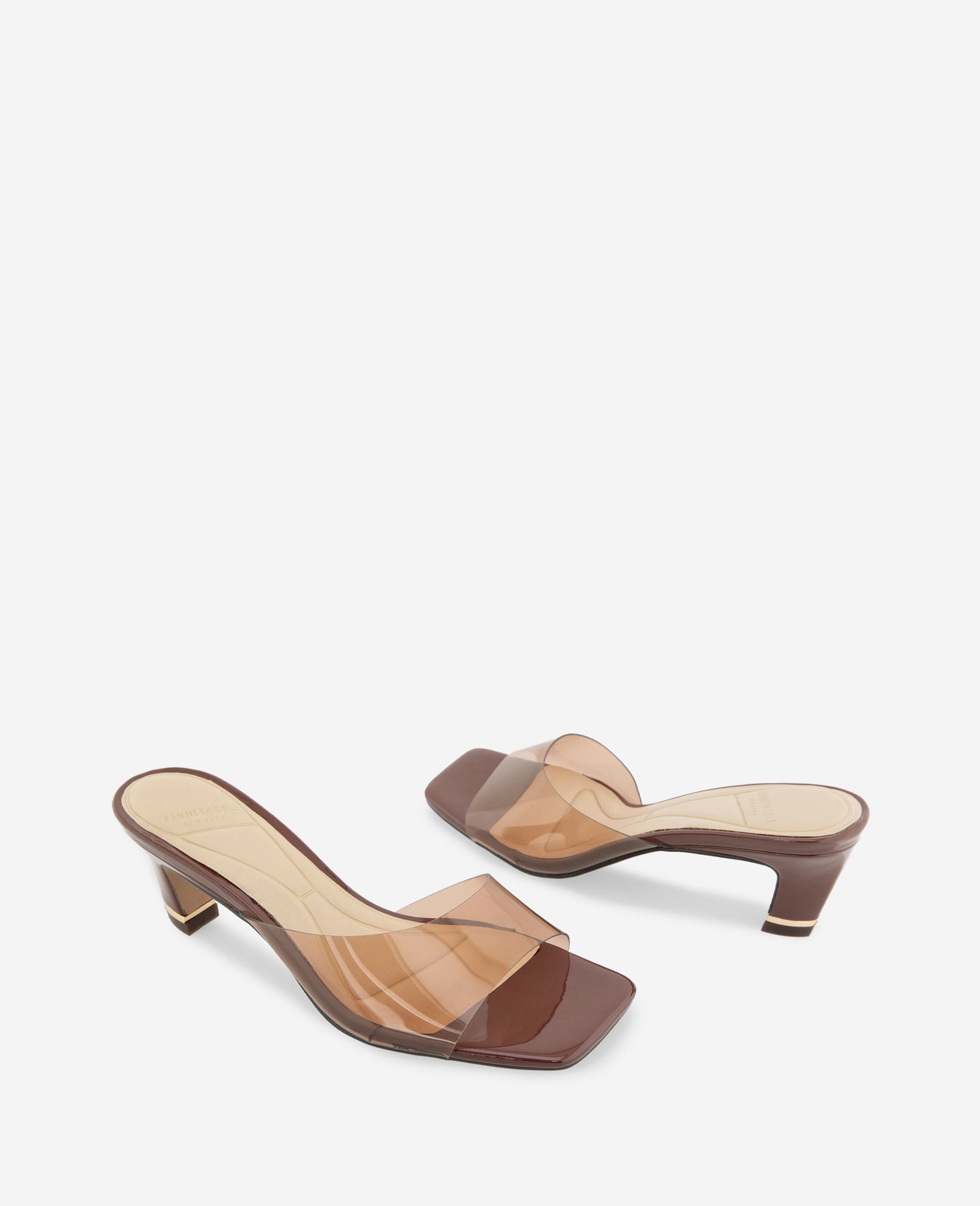 Kenneth Cole Reaction Shoes Arita Transparent Open Toe Heel sandali marroni tacco kitten