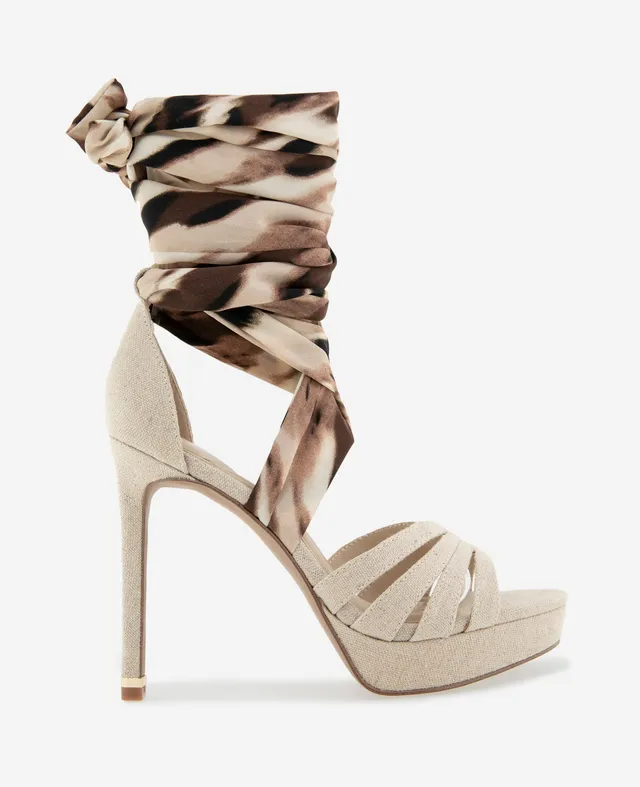 Kenneth Cole Reaction Shoes Nikkii Printed Fabric Wrap Around Platform Heel sandali zeppa tessuto