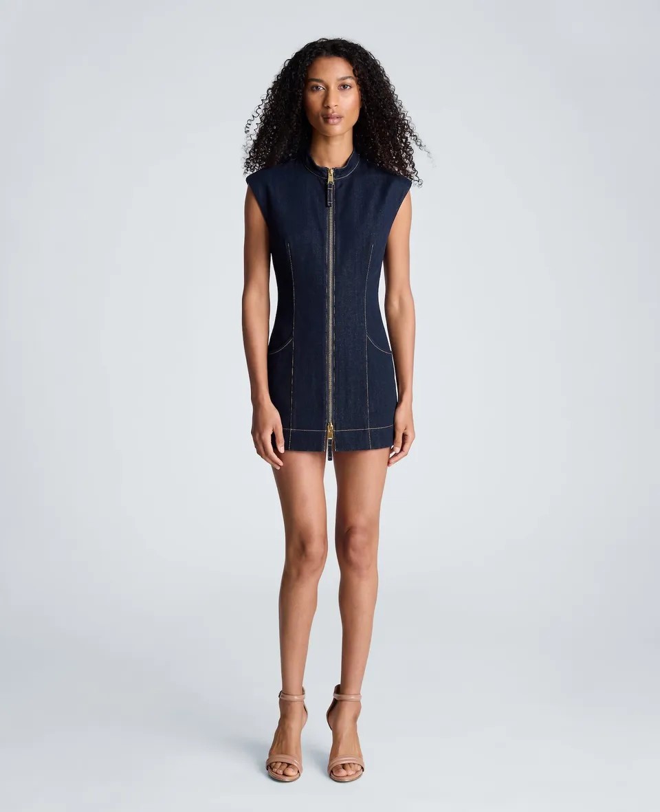 Kenneth Cole Reaction Clothing Padded Shoulder Mini Dress abito mini indigo denim