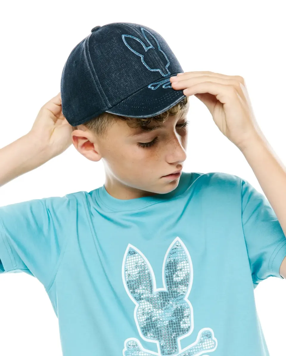 Psycho Bunny Kids Accessories Grover cappellino baseball blu O/S cotone