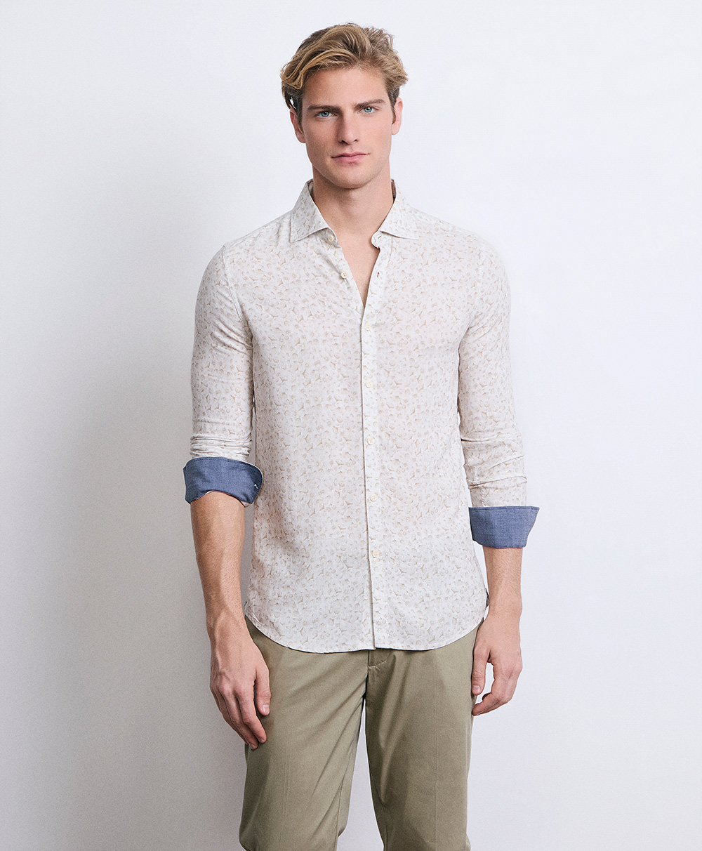 Markup Uomo Camicie Camicia in lino stampato collo francese camicia