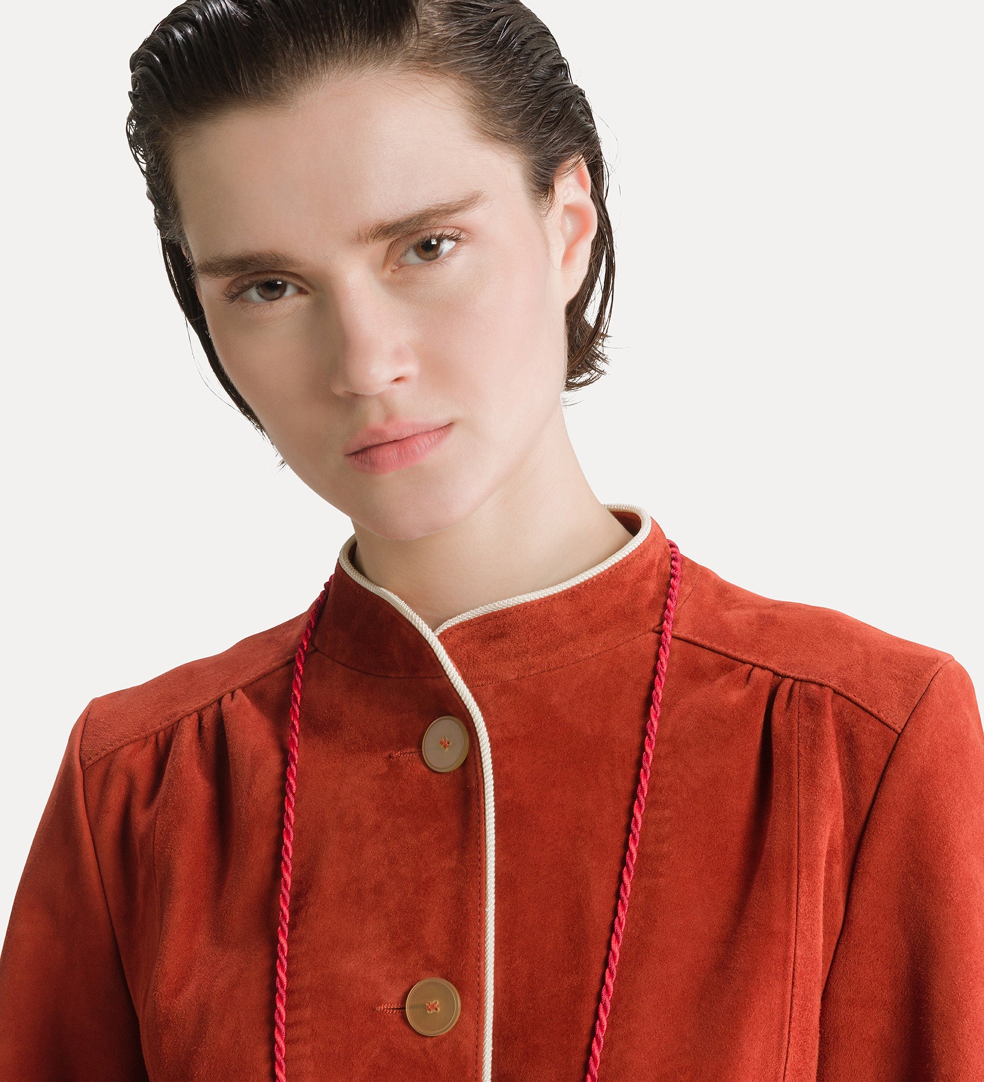 Forte giacche suede band collar jacket giacca curcuma in suede