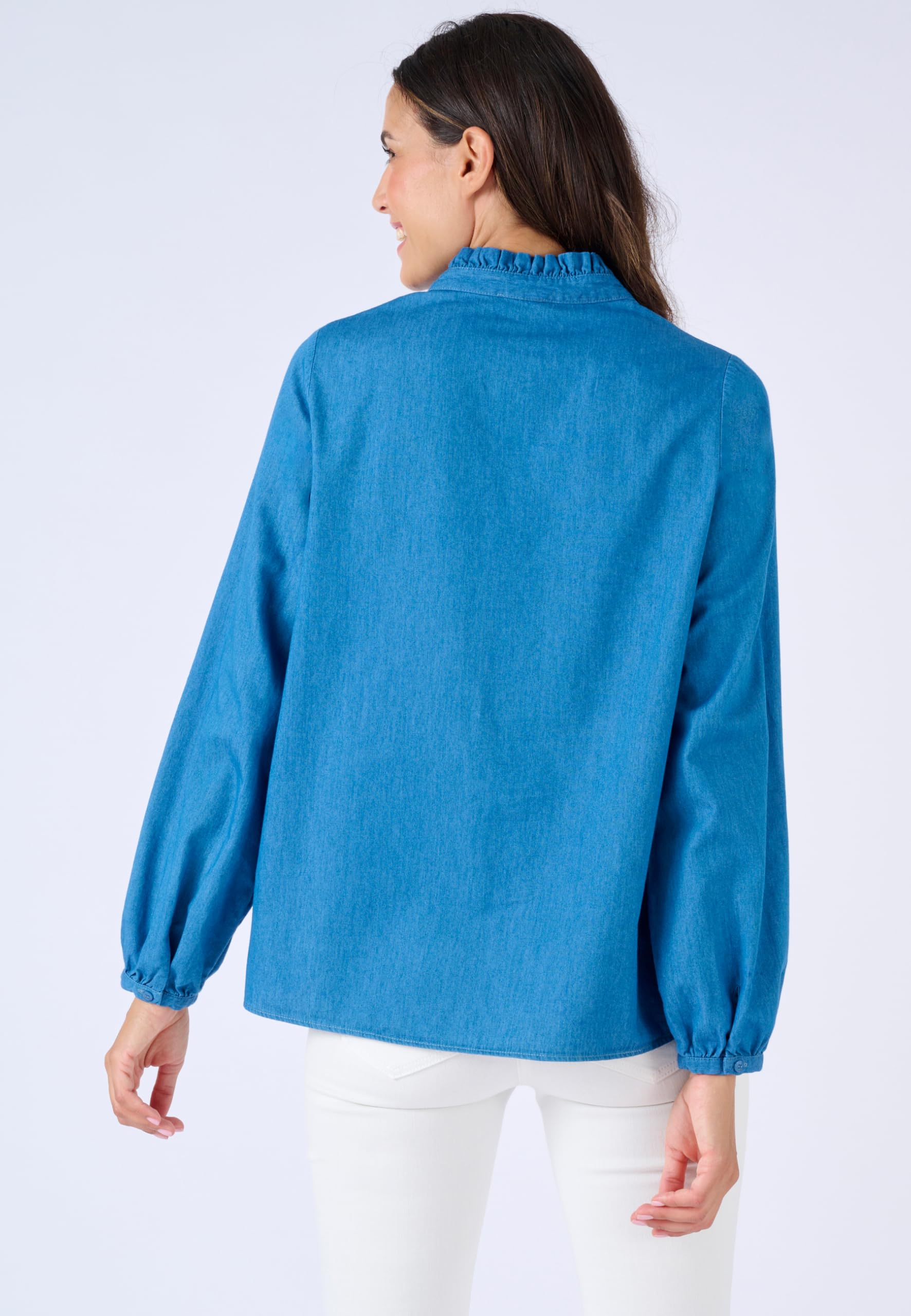 Damart Prêt-à-porter Camicetta in Denim Ricamato Blu Denim Medio 58
