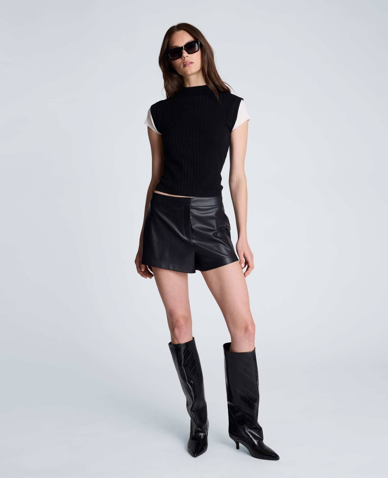 Kenneth Cole Reaction Mock Wide Rib Sweater maglia a costine nera e avorio