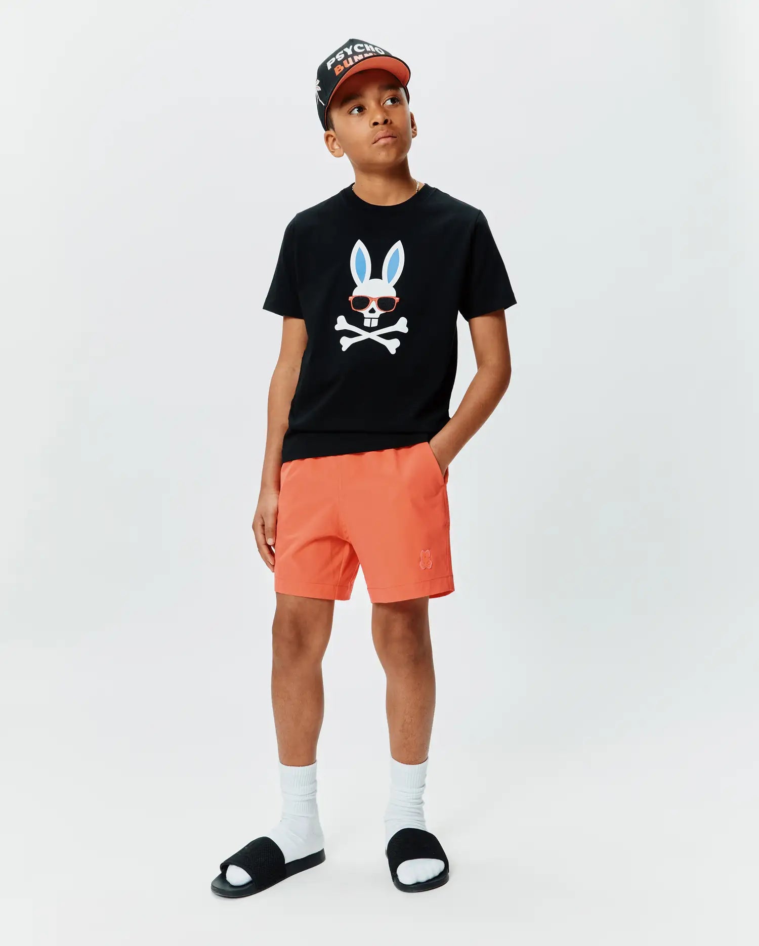 Psycho Bunny Kids Tees Sunny Graphic Tee maglietta nera, cotone Pima
