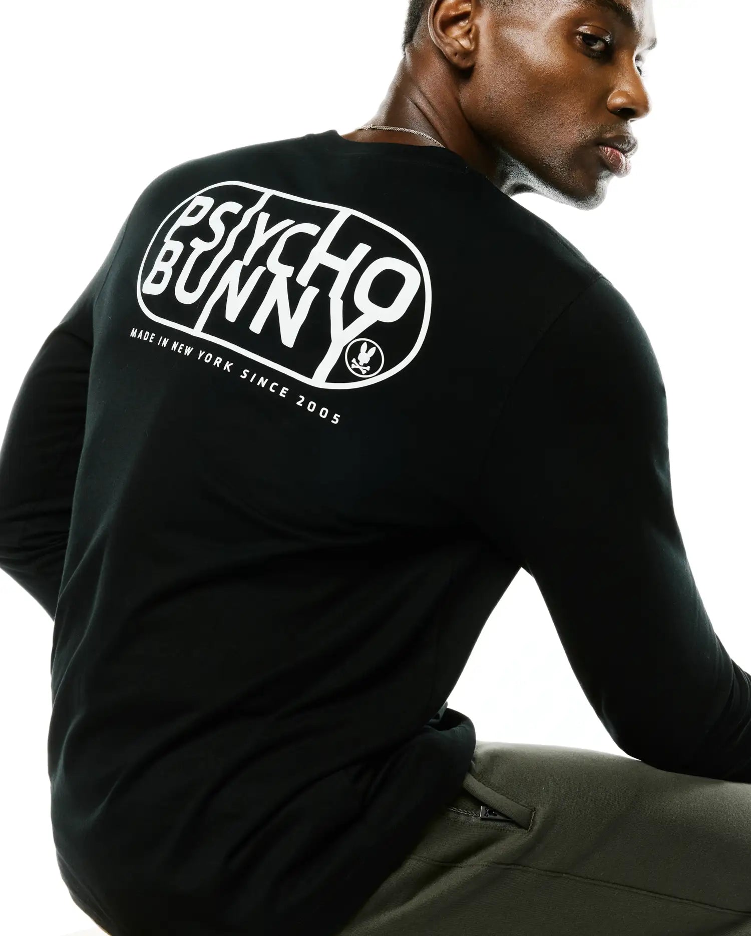 Psycho Bunny Men's Tees Dariel Long Sleeve Graphic Tee nera cotone Pima