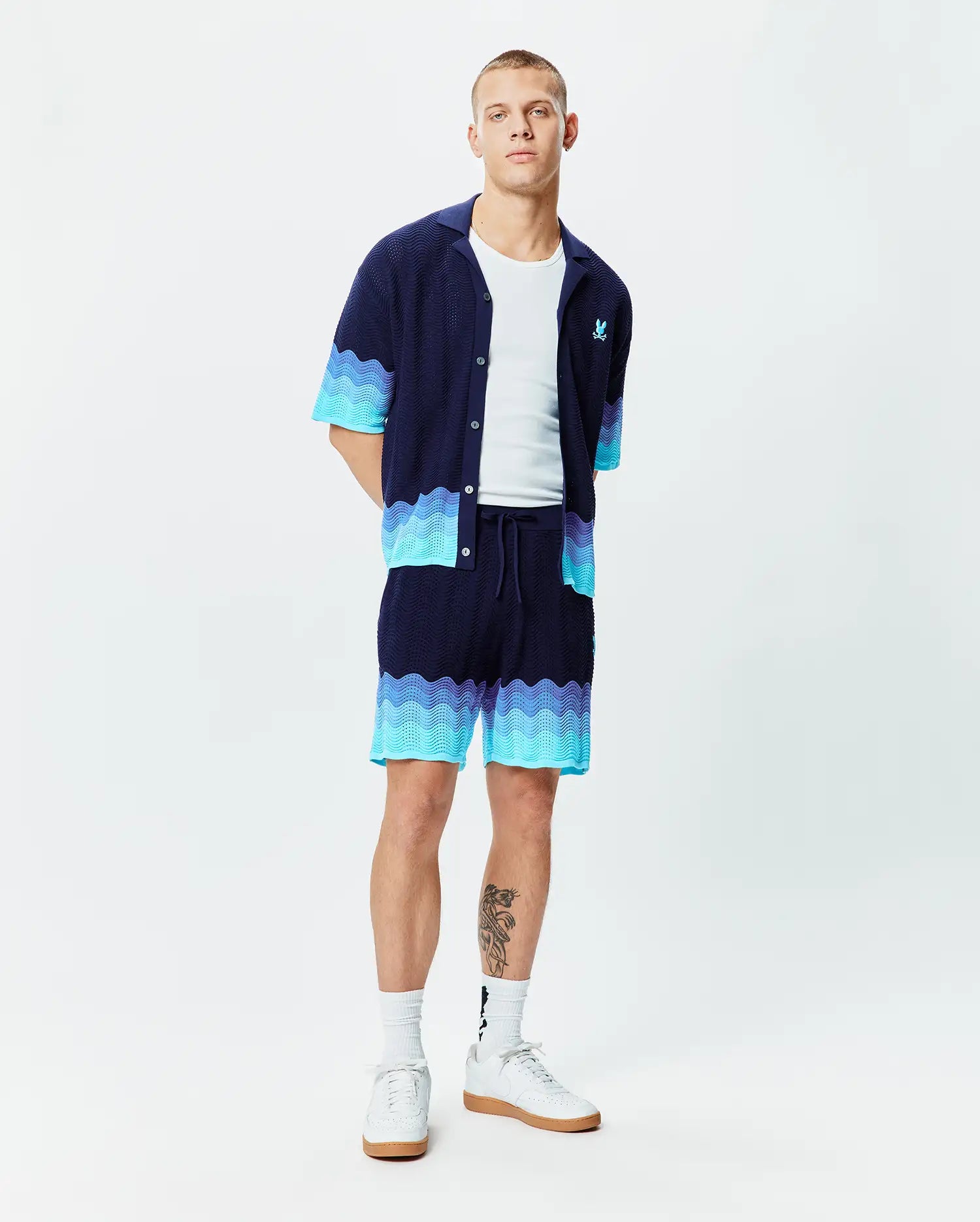 Psycho Bunny Men's Shirts MENS HOLDEN OVERSIZED KNIT SHIRT camicia blu